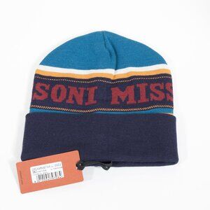 Missoni Wool Blend Logo Beanie Navy Teal Mustard Made in Italy NWT